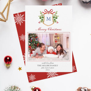 Monogram Crest with greenery Christmas Holiday 