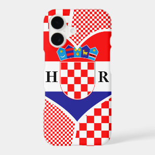 Monogram Croatian Flag Heart Collage with Checkers