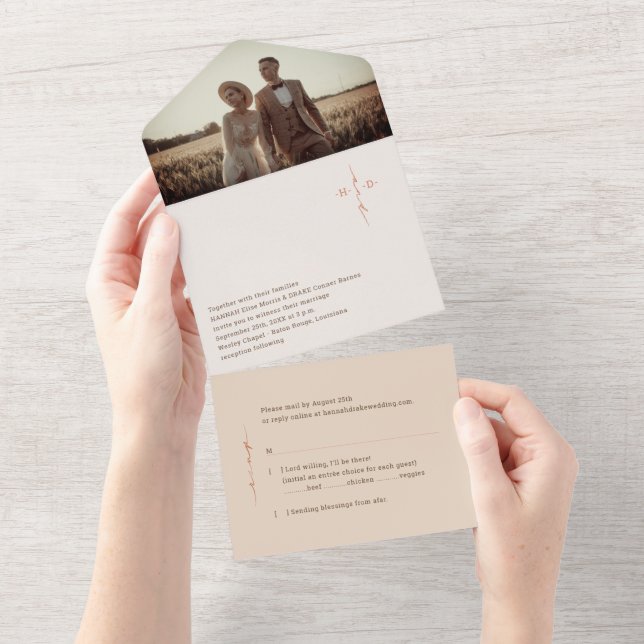 Monogram Cross Christian Wedding All In One Invitation (Tearaway)
