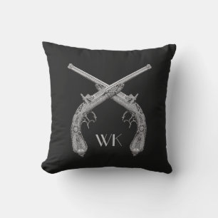Monogram Crossed Pistols Black Cushion