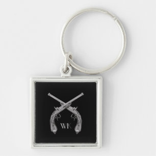 Monogram Crossed Pistols Black Key Ring