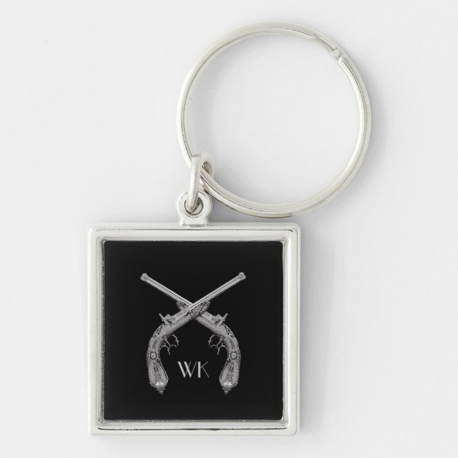 Monogram Crossed Pistols Black Key Ring (Front)