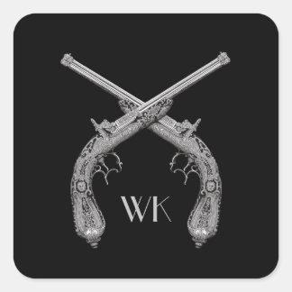 Monogram Crossed Pistols Black Square Sticker