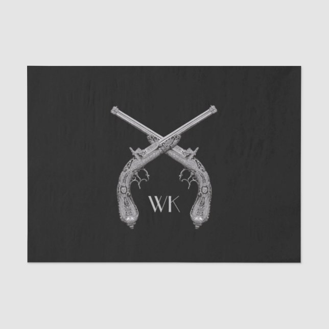 Monogram Crossed Pistols Black Tissue Paper (Front)