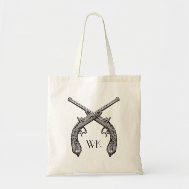 Monogram Crossed Pistols Black Tote Bag (Front)