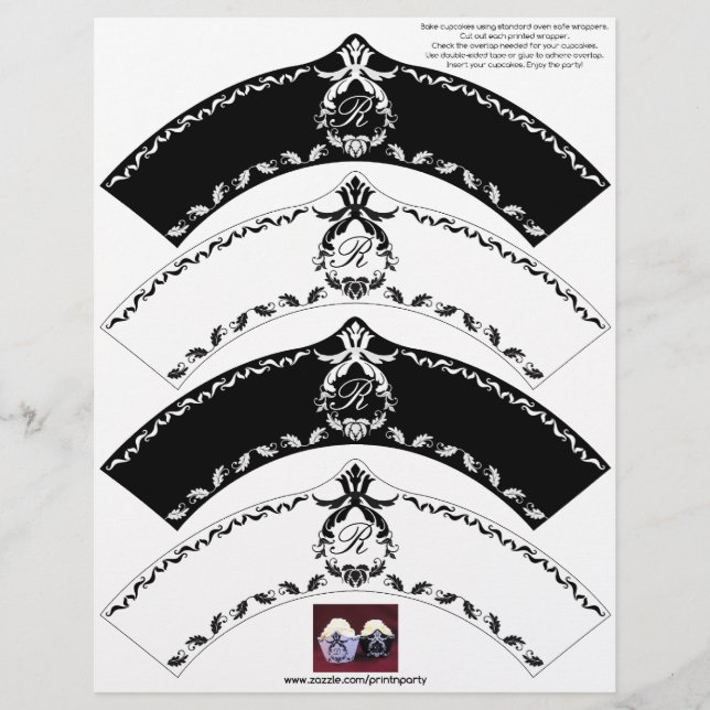 Monogram Cupcake Wrapper Black and White Motifs (Front)