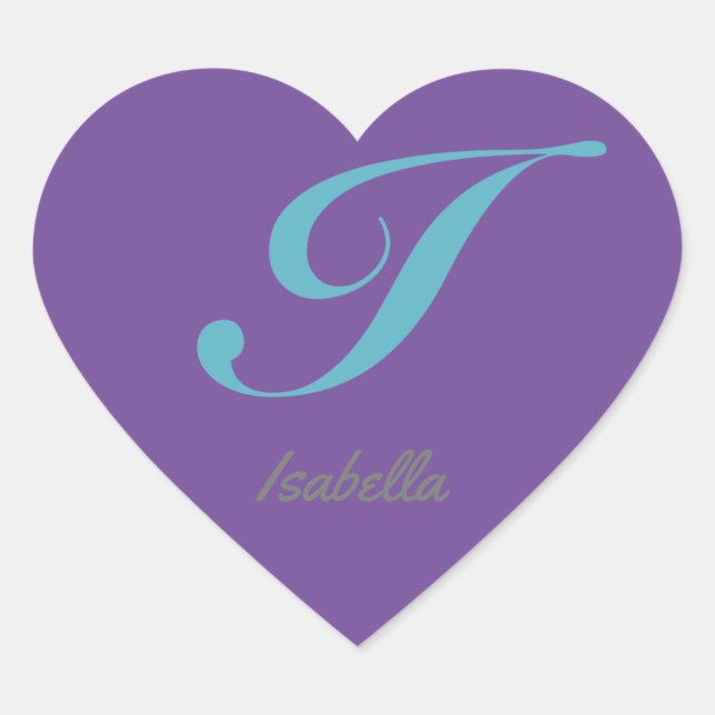 Monogram Cursive Letter I Blue Purple Initial Text Heart Sticker (Front)