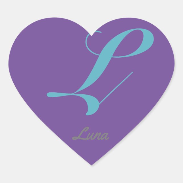 Monogram Cursive Letter L Blue Purple calligraphy Heart Sticker (Front)