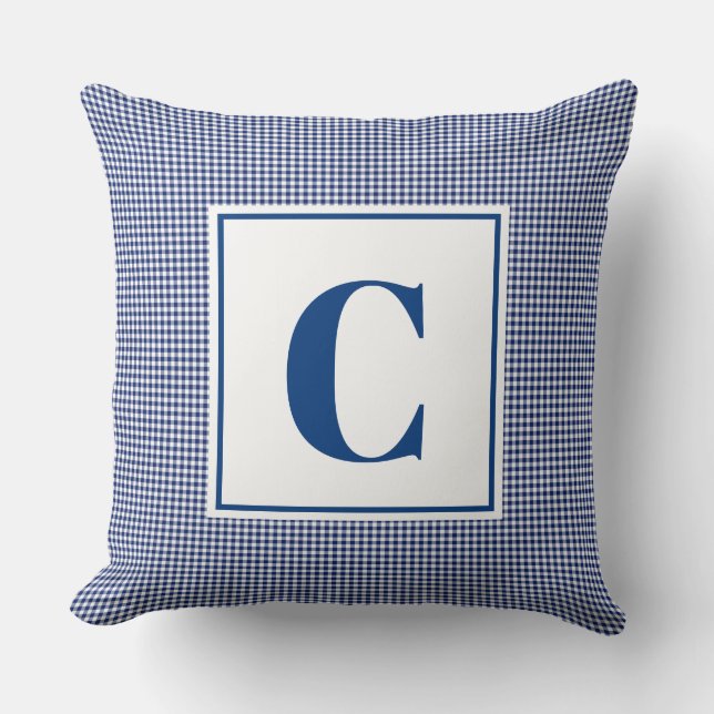 Monogram Cushion - Nursery Blue Checked (Front)