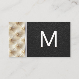 Monogram Cushion Tufted Material Black Leather Business Card
