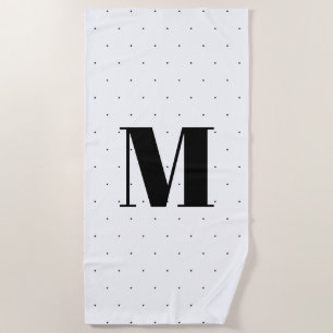 Monogram custom black white tiny polka dots beach towel