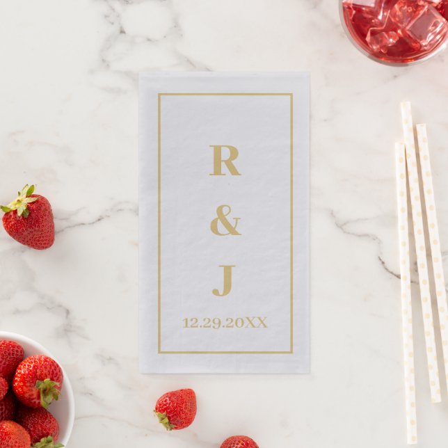 Monogram Custom Couple Name Golden Yellow Silver Napkin (Insitu)
