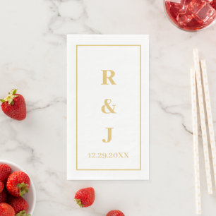 Monogram Custom Couple Name Golden Yellow White Napkin