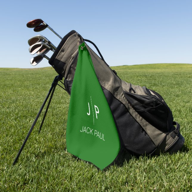 Monogram custom deep rich emerald green modern golf towel (Green)