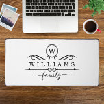 Monogram Custom Family Name Black Script Desk Mat<br><div class="desc">Monogram Custom Family Name Black Script Desk Mats features a monogram and personalised family name in elegant black script typography. Perfect gift for family and friends for birthday,  Christmas,  Father's Day,  Mother's Day,  Grandparents,  wife,  husband,  mum,  dad and more. Designed by ©Evco Studio www.zazzle.com/store/evcostudio</div>