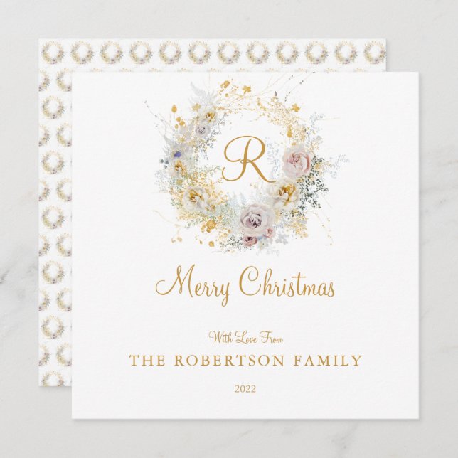 Monogram Custom Family Name Christmas Card  (Front/Back)