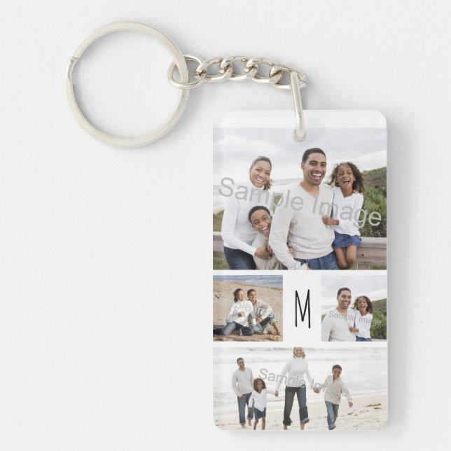 Monogram Custom Family Photo Collage Letter Key Ring (Front)