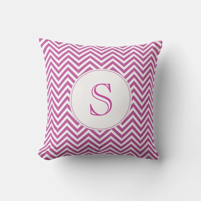 Monogram Custom Initial Modern Purple Chevron Art Cushion (Front)