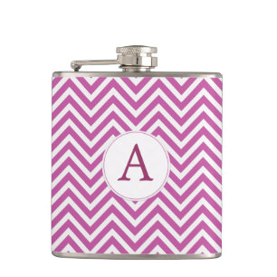 Monogram Custom Initial Modern Purple Chevron Art Hip Flask