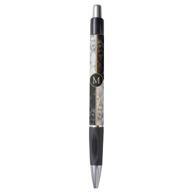 Monogram Custom Letter Black White Marble Pen (Front Vertical)
