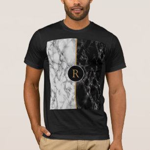 Monogram Custom Letter T-Shirt Black White Marble