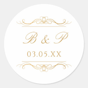 Monogram Custom Modern Elegant Gold Script Wedding Classic Round Sticker