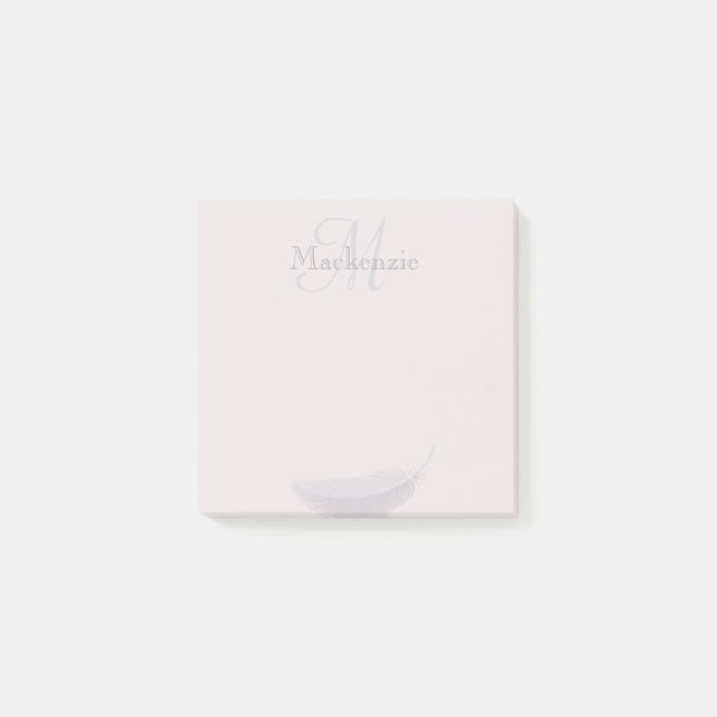 Monogram Custom Name Angel Feather Blush Pink Grey Post-it Notes (Front)