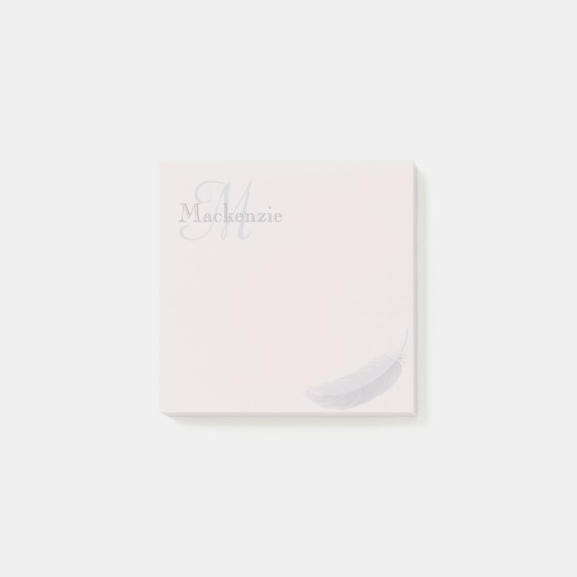 Monogram Custom Name Angel Feather Blush Pink Grey Post-it Notes (Front)
