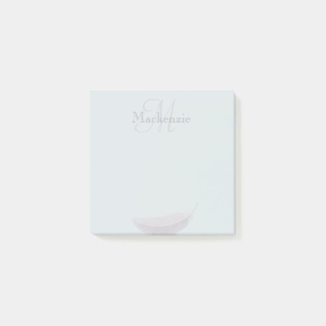 Monogram Custom Name Angel Feather Light Blue Grey Post-it Notes (Front)