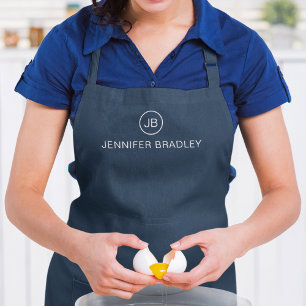 Monogram Custom Name Blue and White Apron