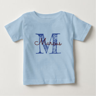 Monogram Custom Name Blue Baby Boy T-Shirt