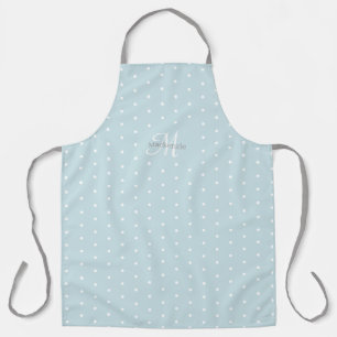 Monogram Custom Name Blue Grey White Polka Dots Apron