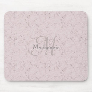 Monogram Custom Name Blush Pink Gray Marble Design Mouse Pad