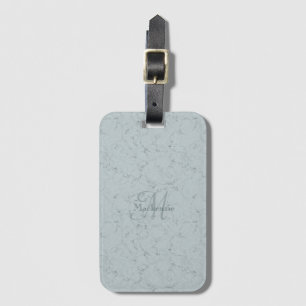 Monogram Custom Name Dusty Blue Grey Marble Style Luggage Tag