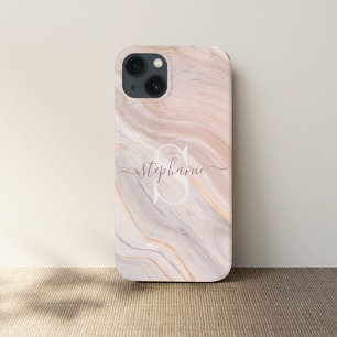 Monogram Custom Name Modern Marble Swirl  iPhone 13 Case