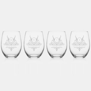 Monogram Custom Name Ornate Personalised Stemless Wine Glass