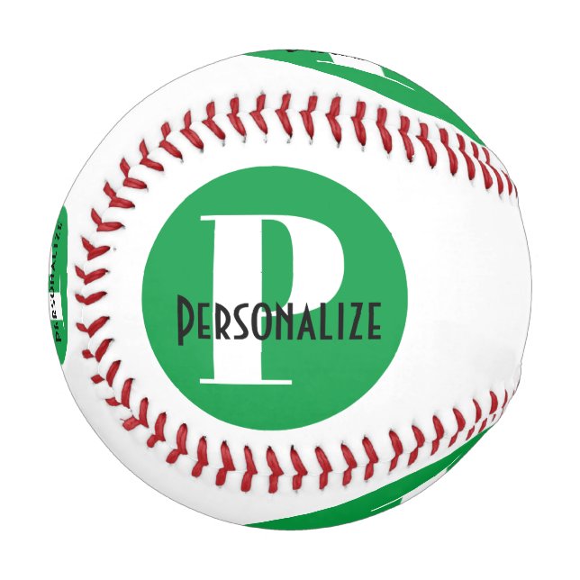 Monogram Custom Name Personalised Green White Baseball (Front Left)