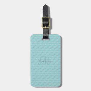 Monogram Custom Name Quilt Design Turquoise Mint Luggage Tag