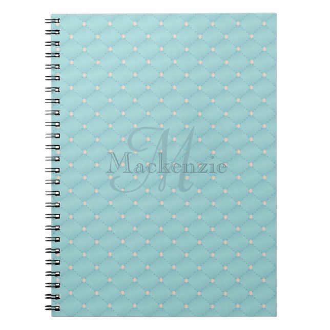 Monogram Custom Name Quilt Design Turquoise Mint Notebook (Front)