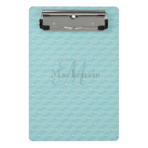 Monogram Custom Name Quilt Design Turquoise Teal Mini Clipboard