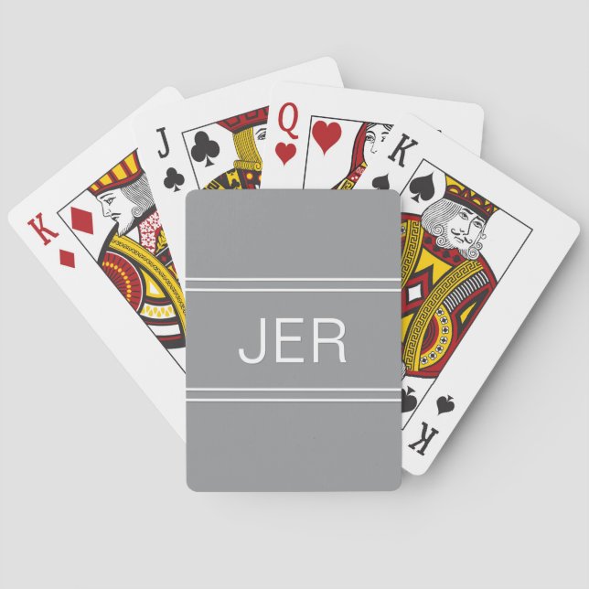 Monogram Custom Personalised Modern Trendy Grey Playing Cards (Back)