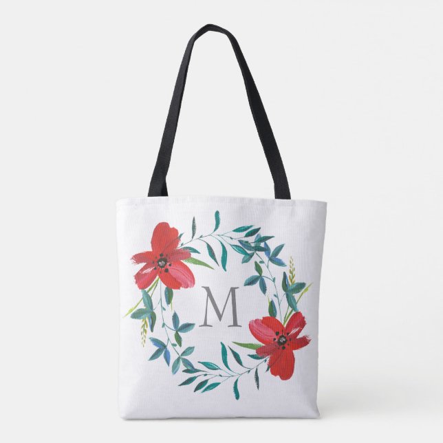 monogram custom personalised painted flower tote bag (Back)