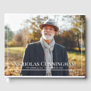 Monogram Custom Photo on White Frame Memorial Guest Book