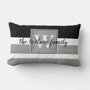 monogram custom pillow grey and white stripes