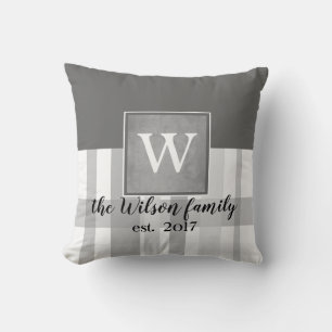 monogram custom pillow sepia and white stripes