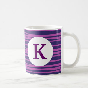 Monogram Custom Printed Coffee Mug Purple Stripe