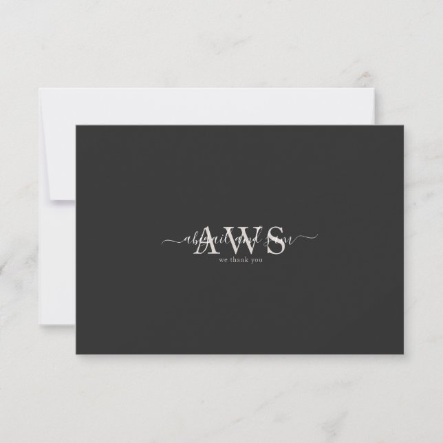 Monogram Custom Script Names Black Wedding Message Thank You Card (Front)