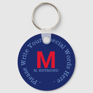 monogram custom text blue promotional keychain