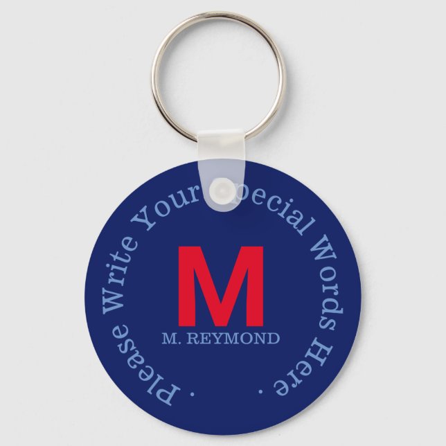 monogram custom text blue promotional keychain (Front)
