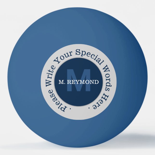 monogram . custom text on nice blue promo ping pong ball (Front)